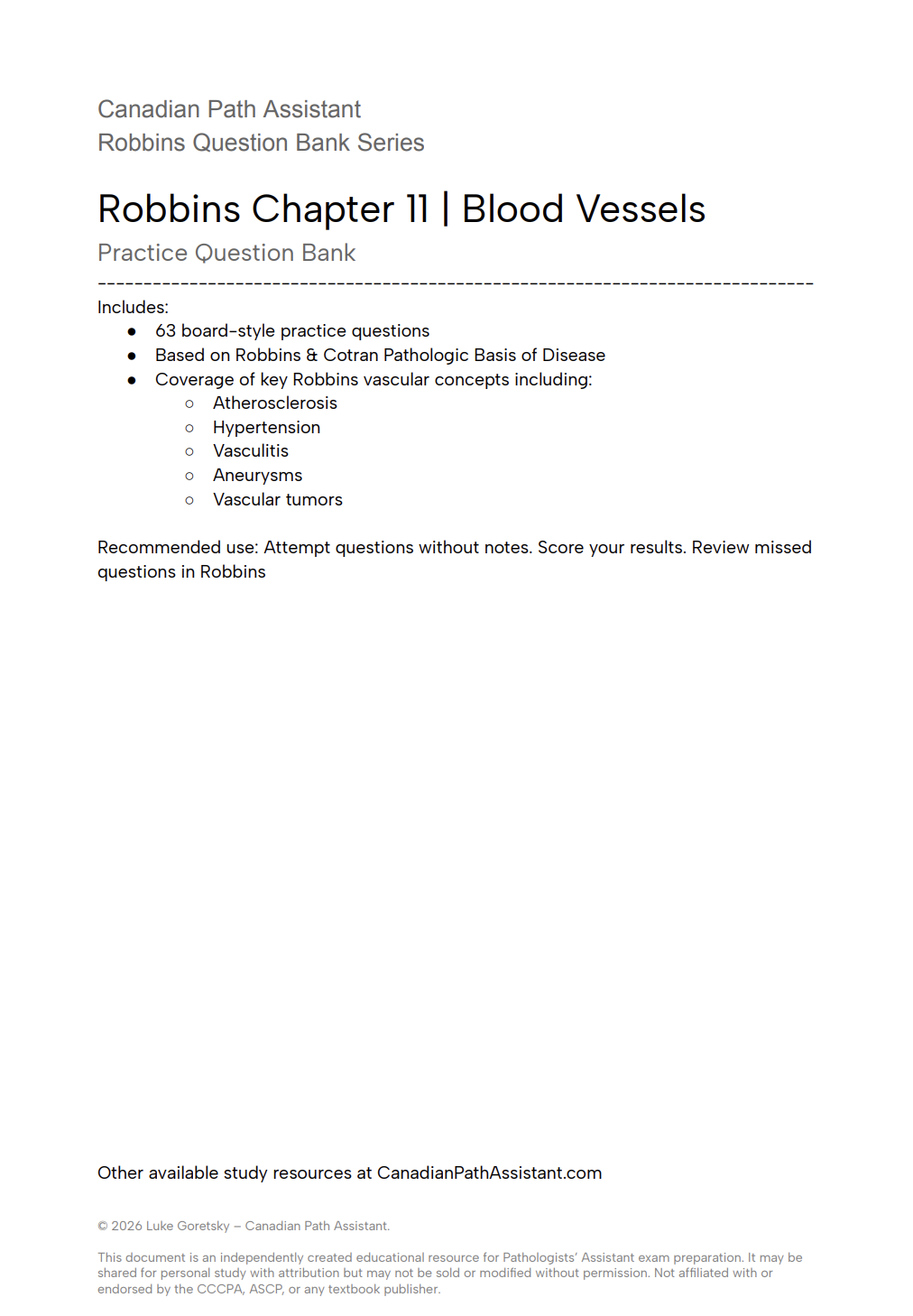 Robbins Chapter 11 Question Bank - Blood Vessels